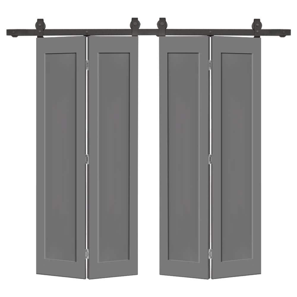 Calhome 1 Panel Shaker Composite Double Bi-Fold Door with Barn Door Hardware Kit