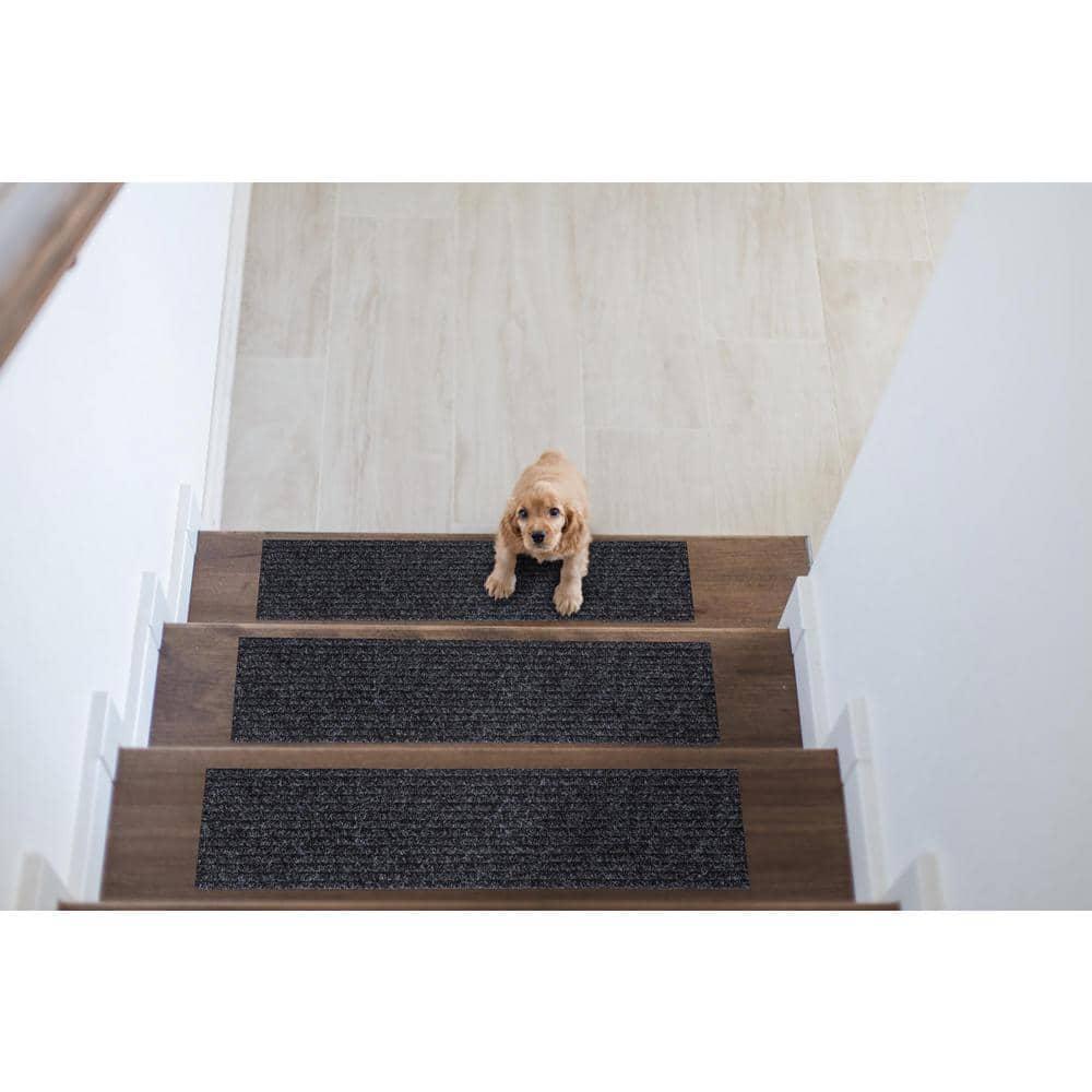 Ottomanson Non-Slip Rubberback Solid 8" x 30" Indoor/Outdoor Stair Treads for Stairs, Garage, Patio, 7 Pack, Black