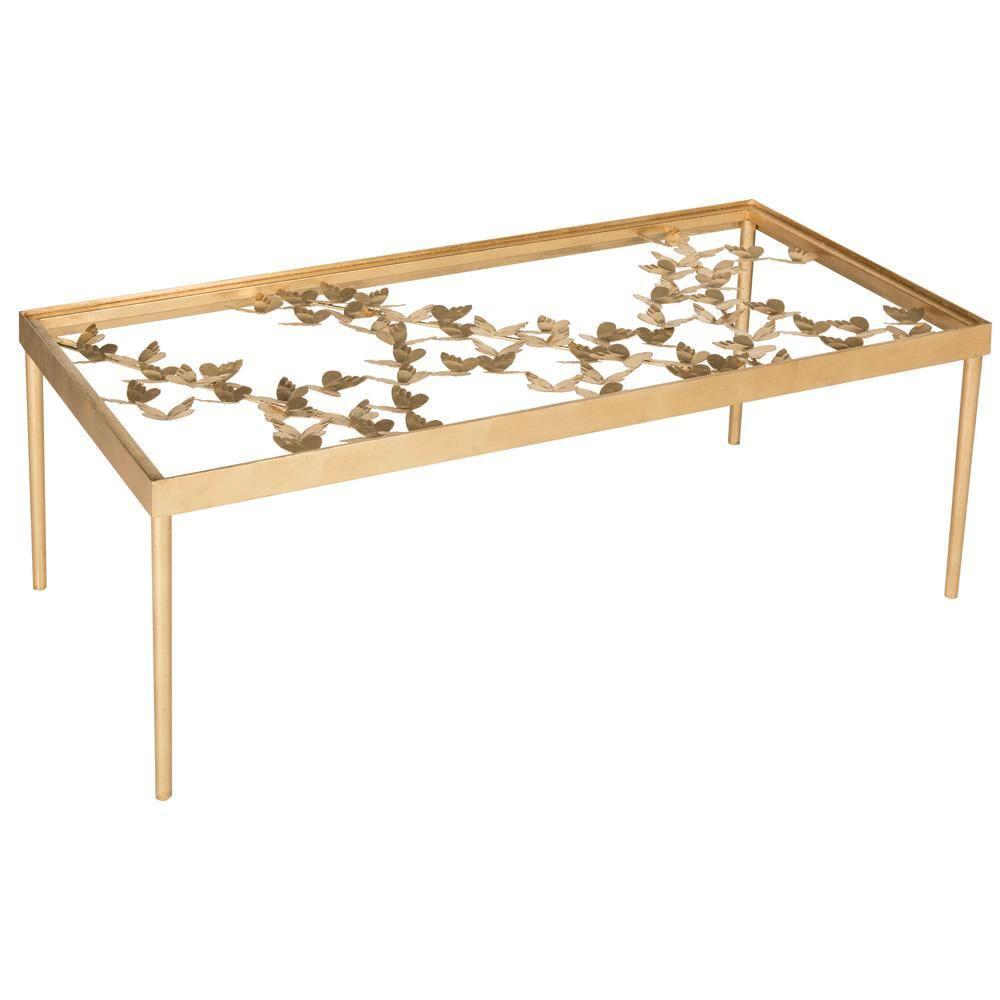 Rosalia Butterfly Coffee Table - Gold/Tempered Glass - Safavieh