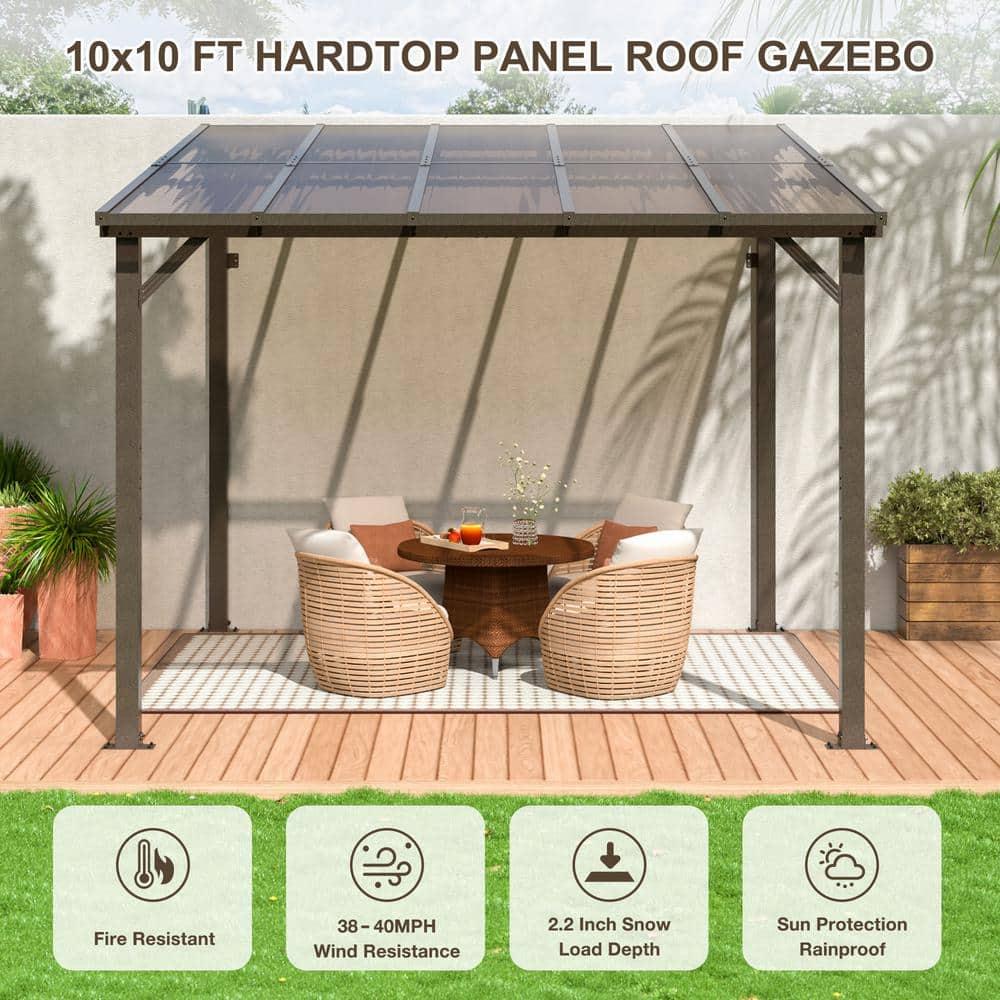 10' x 10' Black Aluminum and Polycarbonate Sloped Patio Gazebo