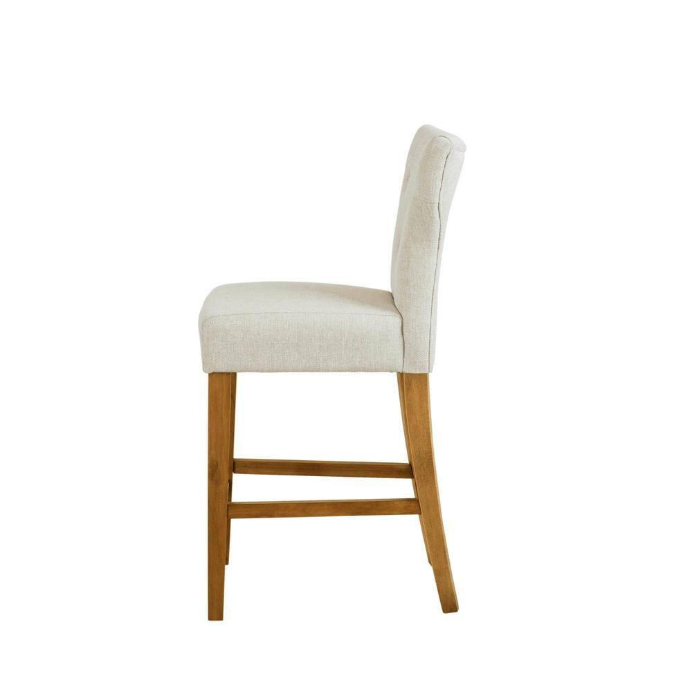 Saffron Tufted Back Counter Height Barstool Cream - Madison Park: Upholstered, Padded, Wood Legs