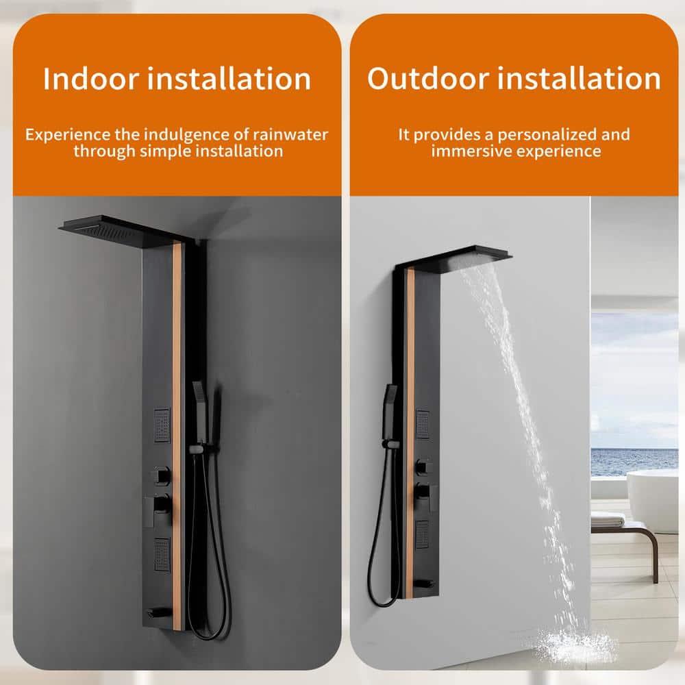 BWE 2-Jet Rainfall Shower Panel System with Rainfall Waterfall Shower Head and Shower Wand