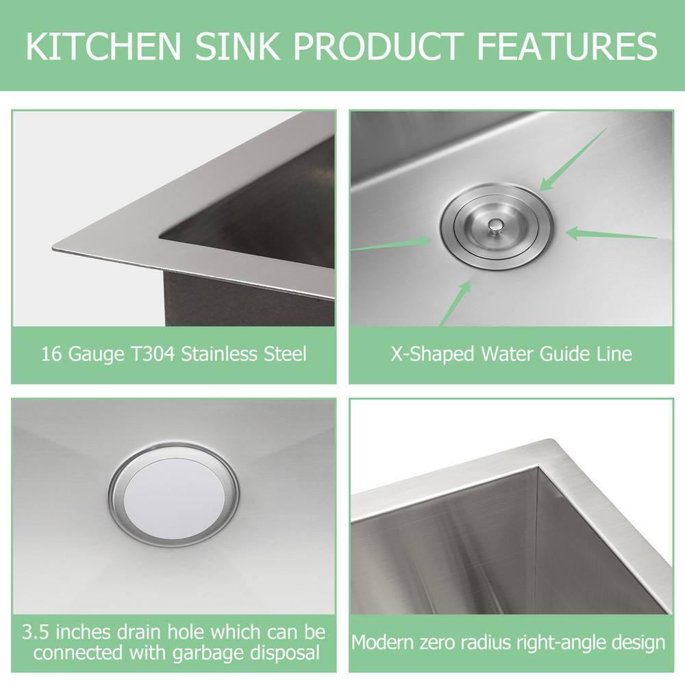 Sarlai S-LTS3022A1 30" L x 22" W Drop-In Workstation Single Bowl Stainless Steel Kitchen Sink