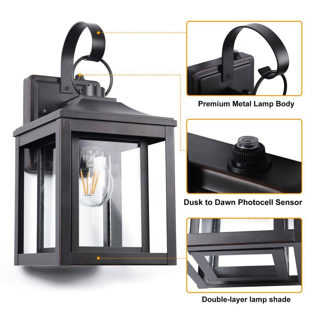 LamQee 1-Light 13"H Aluminum Outdoor Wall Lantern with Dusk to Dawn