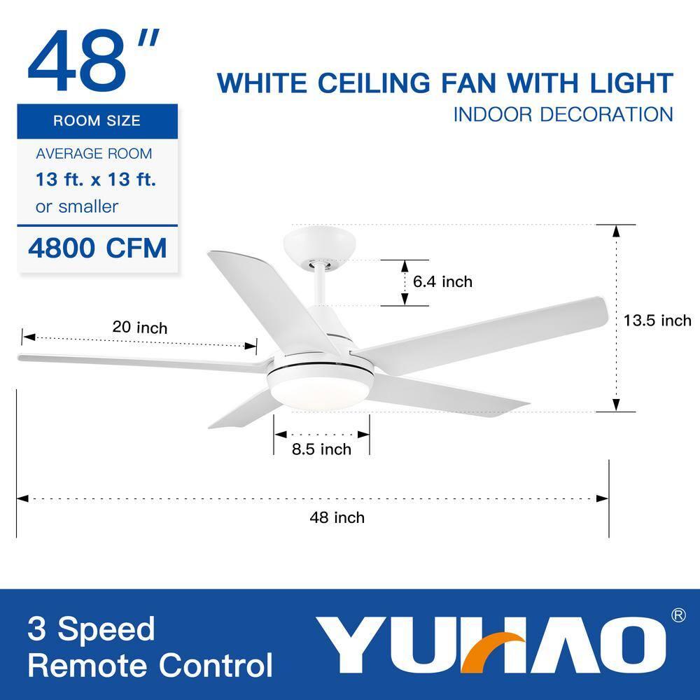 48 in. Indoor White Ceiling Fan with Integrated Dimmable LED Light Kit and Remote Control