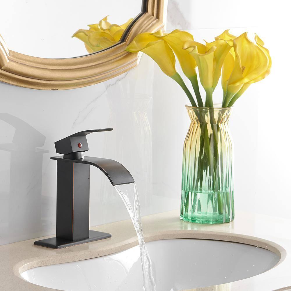 VIBRANTBATH Waterfall Low-Arc Single Hole Bathroom Faucet 6021-ORB