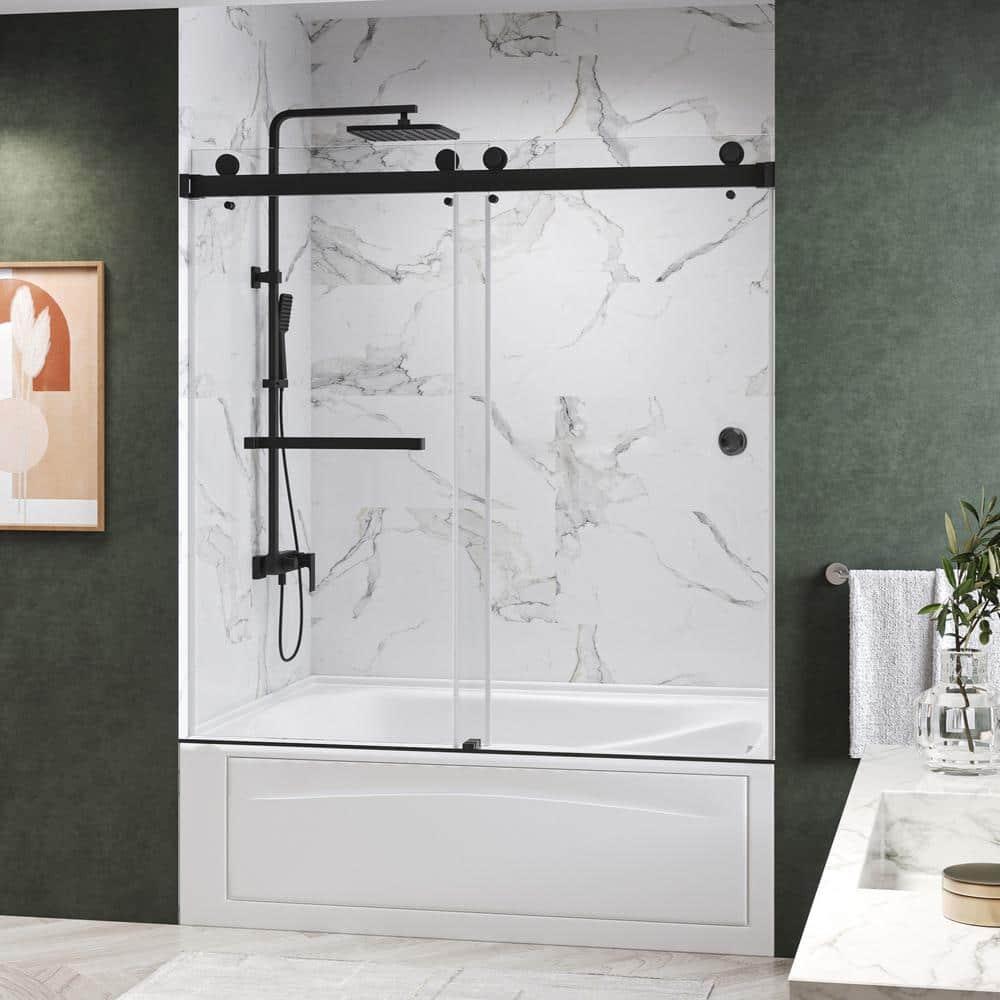 AZUPIN 60'' W 66'' H Frameless Rectangle Reversible Shower Enclosure AZ-DS01-6066-BL