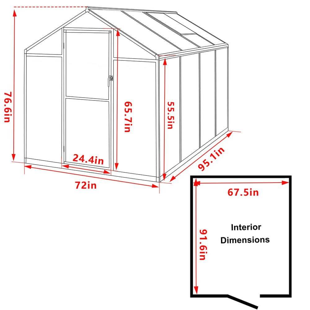 VEIKOUS 8' x 6' Greenhouse for Outdoor Heavy Duty Polycarbonate Garden Plants Greenhouse Kit w/ Aluminum Frame, Lockable Door and Window, Grey