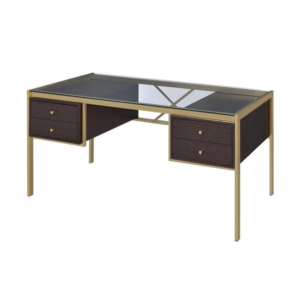 Everly Quinn Solid Wood Top Metal Base Writing Desk
