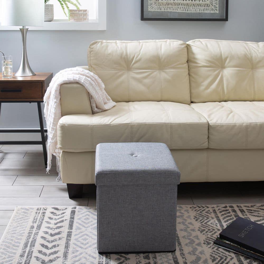 Simplify Faux Linen Folding Storage Ottoman Cube, Gray