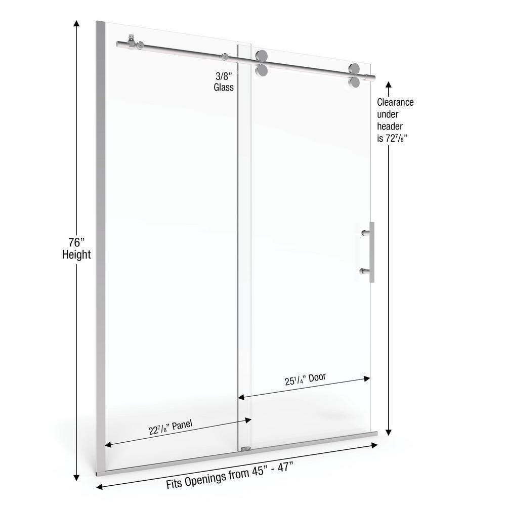 Vinesse 57" W x 76" H Single Sliding Frameless Shower Door