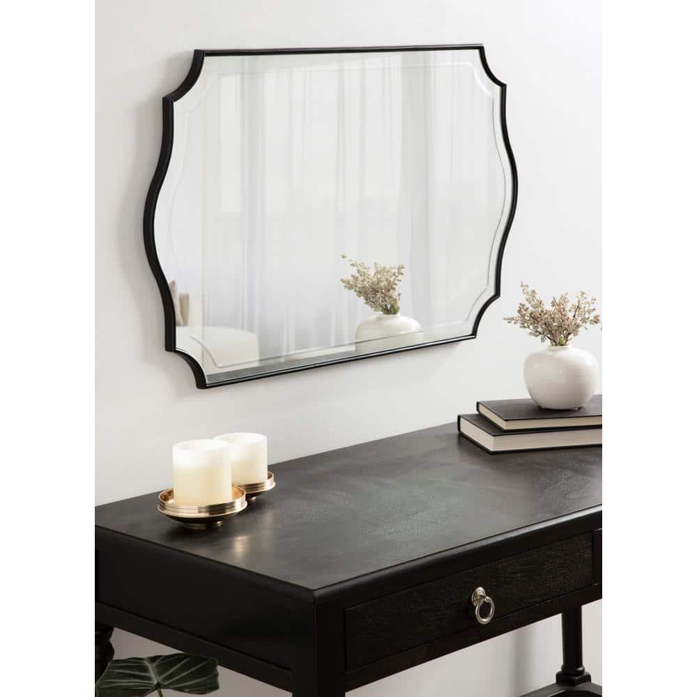 20" x 30" Hollyn Decorative Framed Wall Mirror Black - Kate & Laurel All Things Decor: Scalloped Edge, V-Groove, Hangs Both Ways