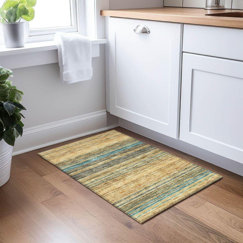 Addison Rugs Chantille Indoor/Outdoor Transitional Geometric, Abstract Wheat Washable Rectangle Rug, 1'8" x 2'6"