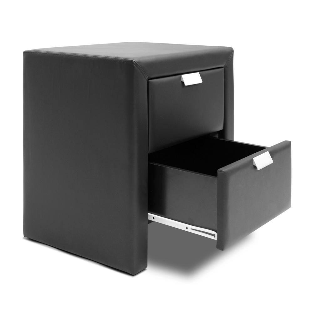Baxton Studio Frey Upholstered Modern Nightstand Black: Faux Leather, Wood Frame, Bedside Table with Anti-Tip Hardware