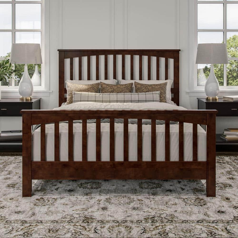 Brooklyn Queen Wood Foundation Bed with Matching Footboard in Walnut