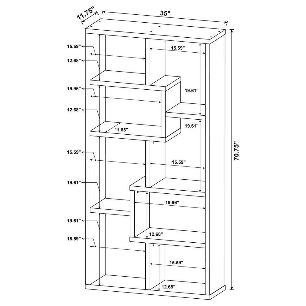 70.75" Theo 8 Shelf Bookcase Gray Driftwood - Coaster