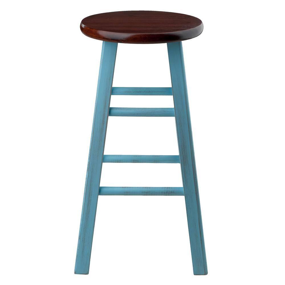 24" Ivy Counter Height Barstool Light Blue/Brown - Winsome: Farmhouse Style, Round Seat, Wood Frame