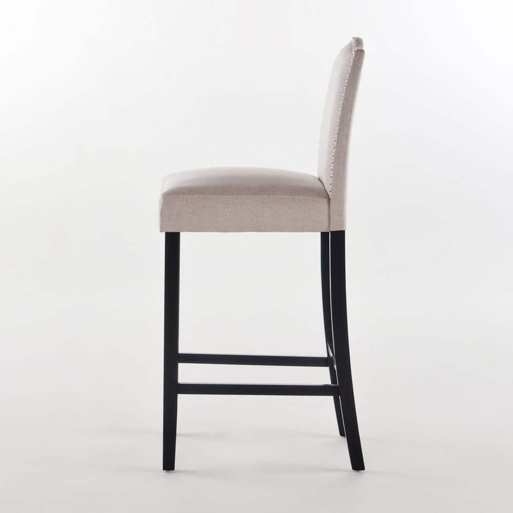 Noble House Merritt Fabric Upholstered Barstool, Set of 2, Wheat and Walnut
