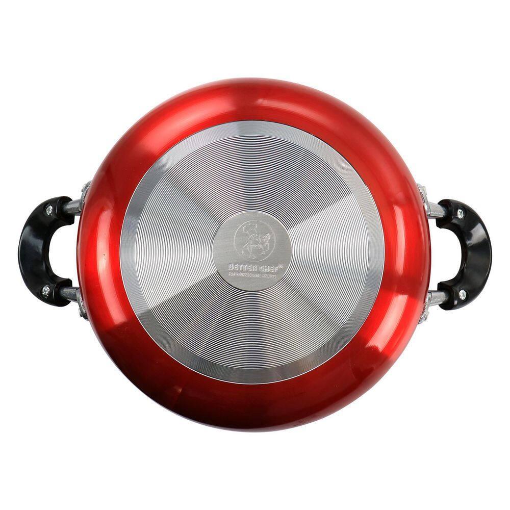 Better Chef 10 Inch Red Aluminum Deep Frying Pan with Glass Lid