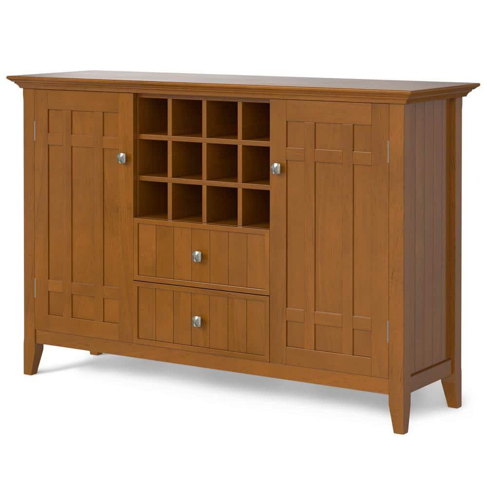 Simpli Home Bedford 54" Wide SOLID WOOD Sideboard Buffet and Wine Rack