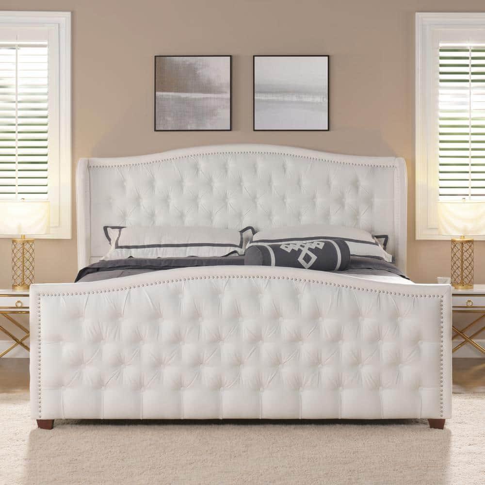 Marcella Tufted Wingback King Bed Bright White