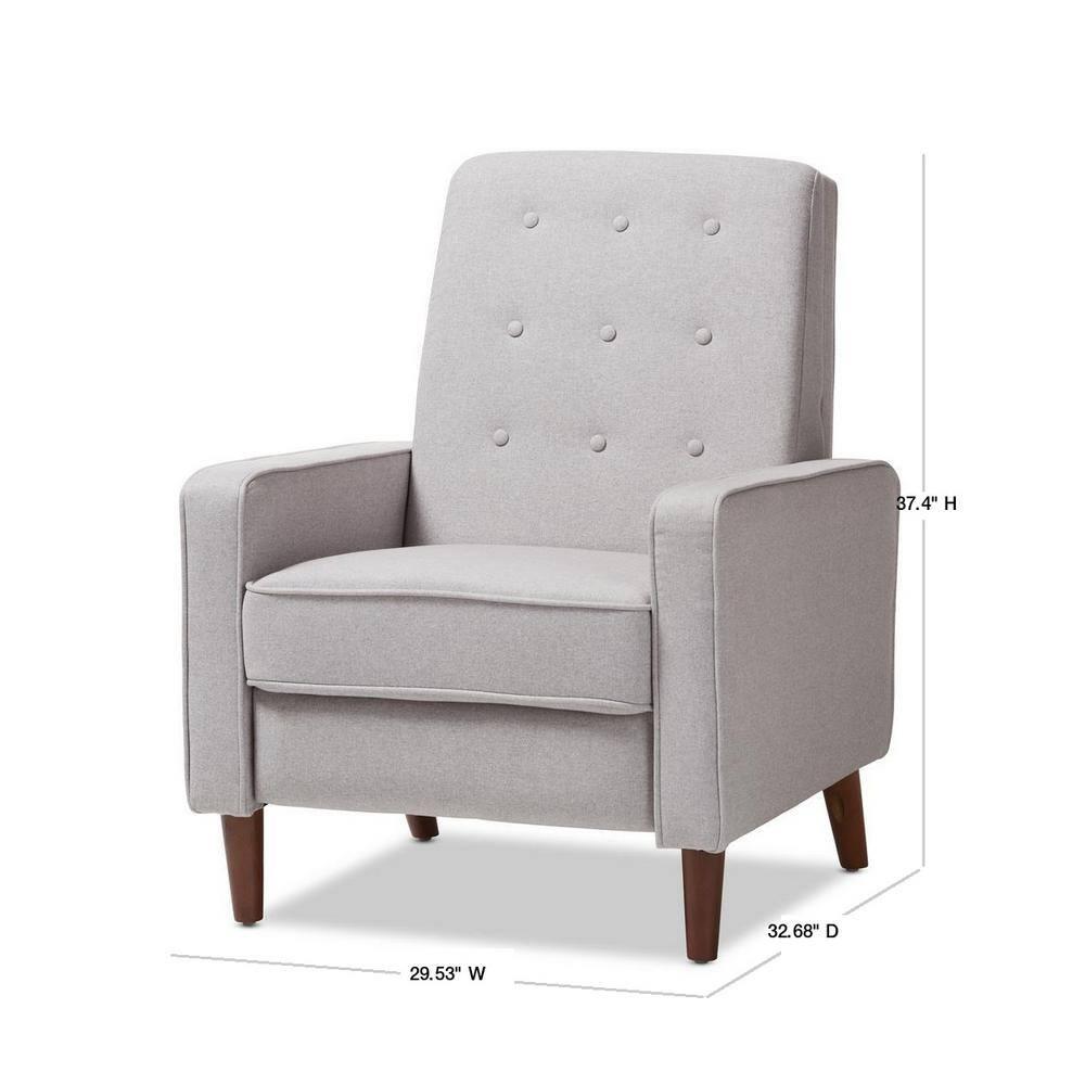 Mathias Mid Century Modern Fabric Upholstered Lounge Chair Light Gray - Baxton Studio: Recliner, Home Office Furniture