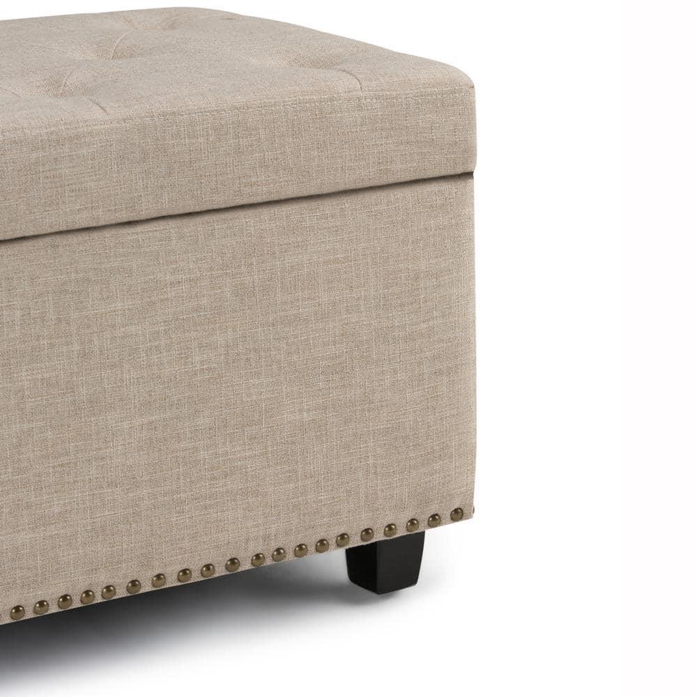 Simpli Home Hamilton 48"W Upholstered Storage Ottoman Bench with Lift-Top Lid, Tufted Design, and Nailhead Trim
