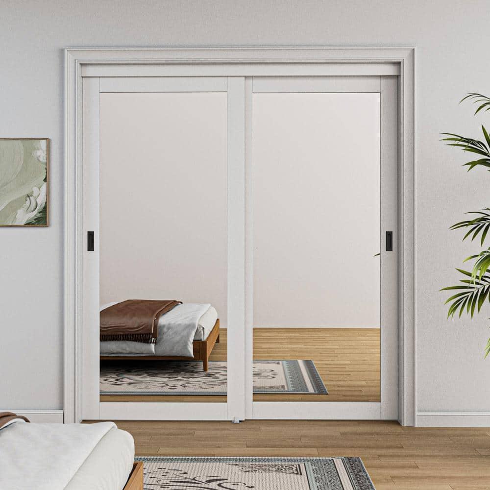 ARK DESIGN 80” Tempered 1 Lite Frosted Glass White Closet Sliding Door with Hardware & Handles