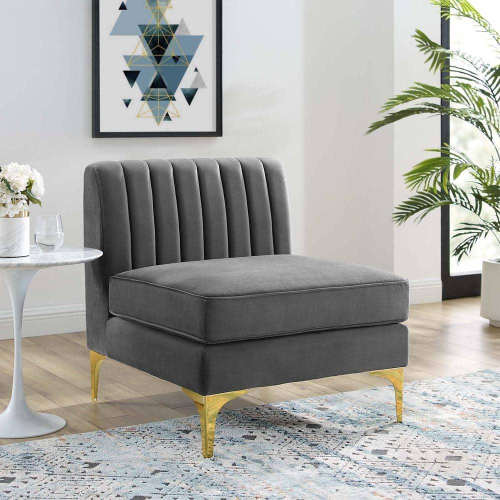 Modway Triumph Channel Tufted Performance Velvet Armless Chair in Gray