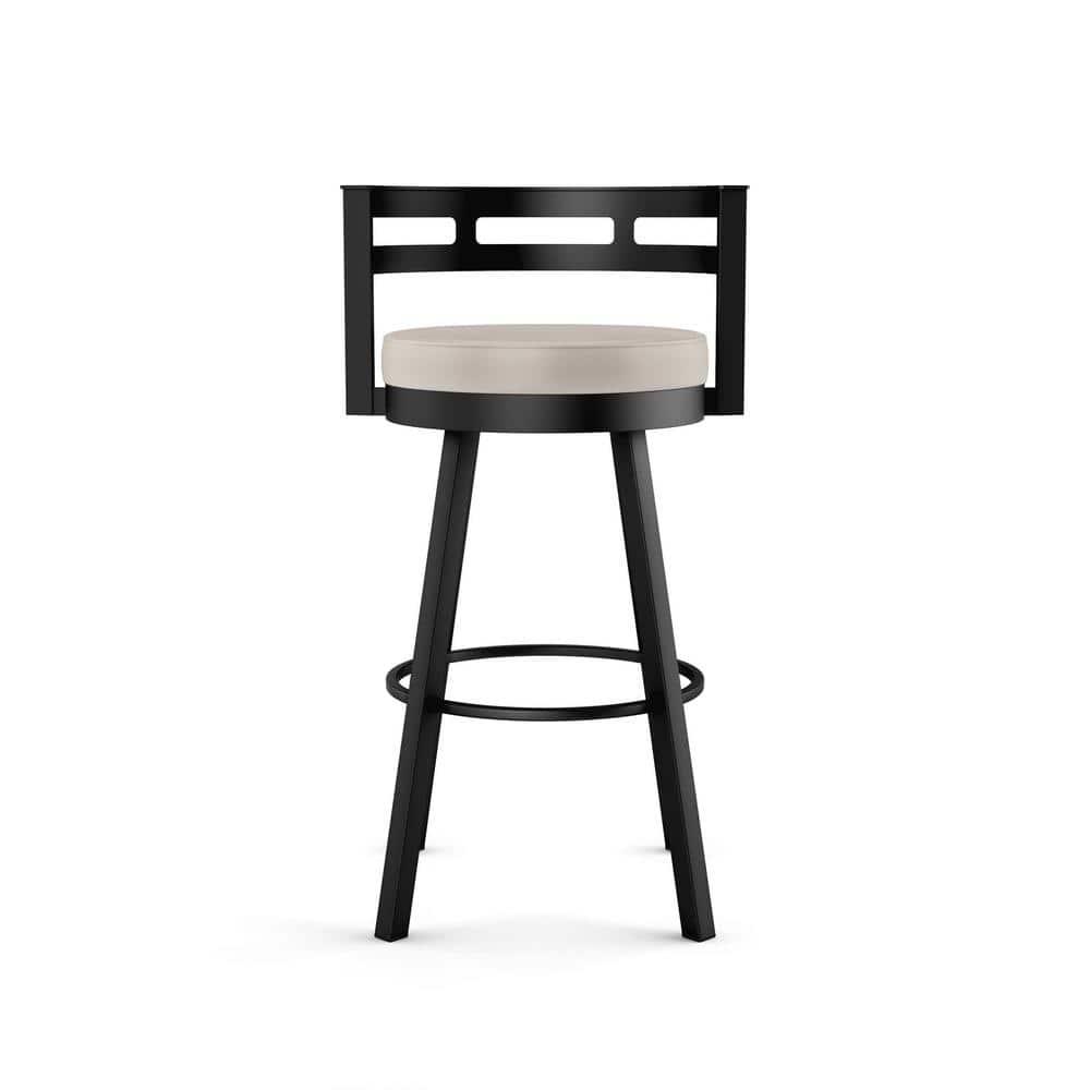 Amisco Render Upholstered Counter Height Barstool Cream/Black: Modern Metal Design, Integrated Armrests, Faux Leather