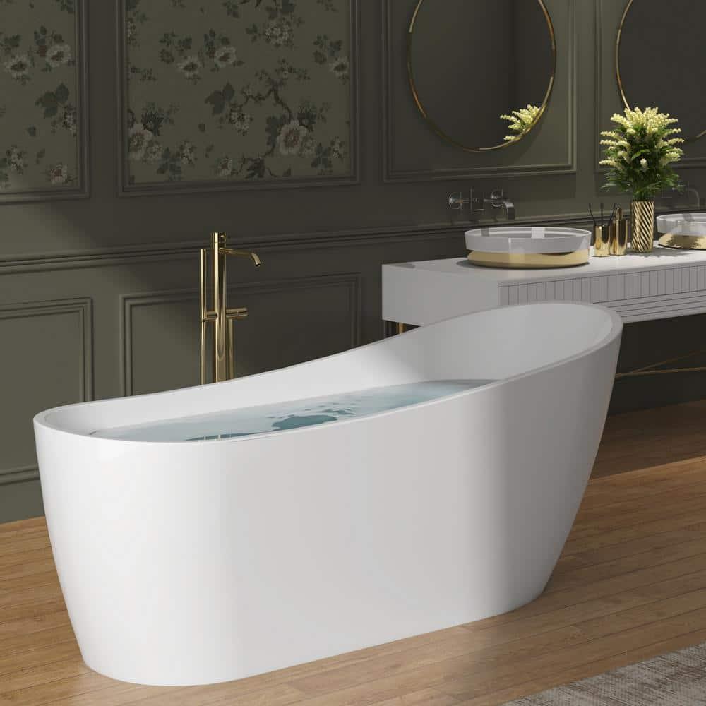 59" x 28" Freestanding Soaking Fiberglass Bathtub