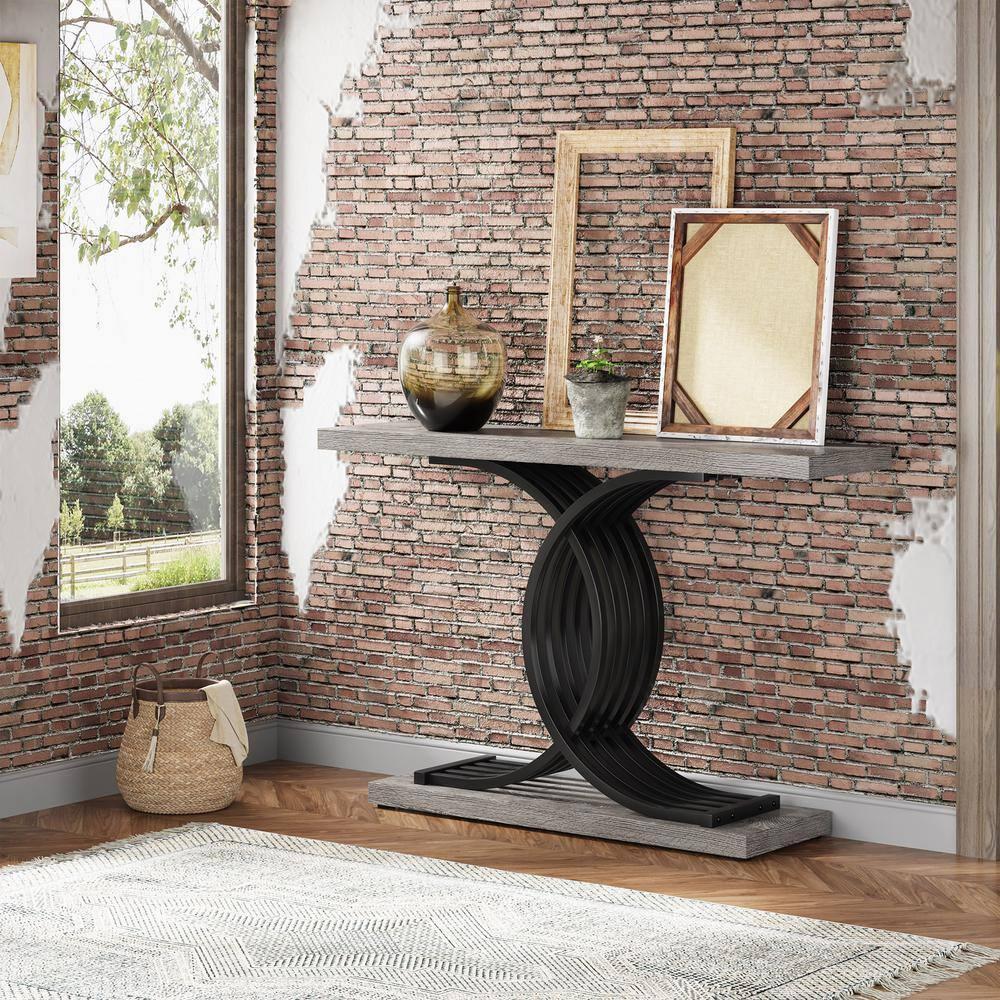 Tribesigns Modern 39-inch Console Tables, Farmhouse Entryway Table with Geometric Base, Wooden Narrow Hallway Table/Sofa Table for Living Room, Grey