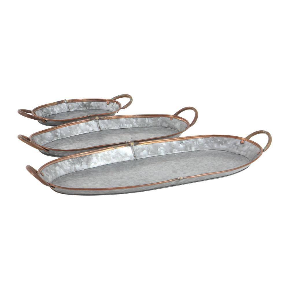 DecMode 14", 22", 28"W Gray Metal Galvanized Tray, 3-Pieces