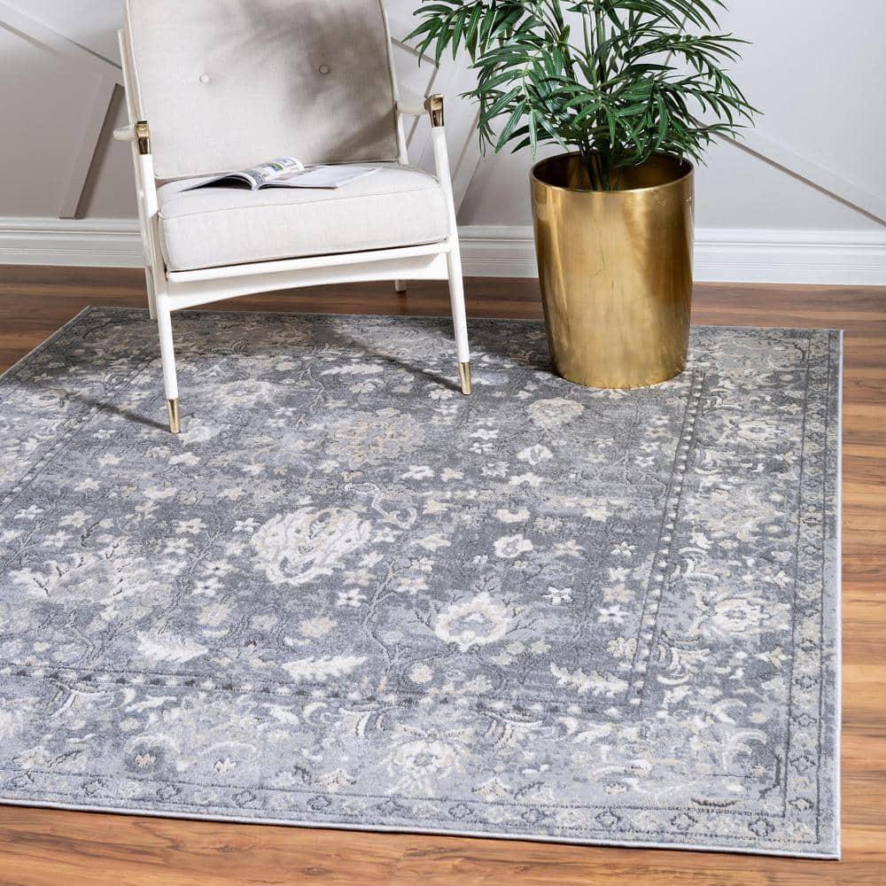 Unique Loom Portland Collection Area Rug - Central (4' 1" Square Gray/Beige)