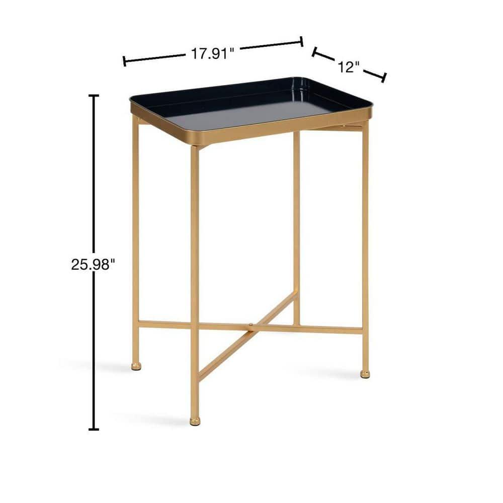 Kate and Laurel Celia Rectangle Metal Side Table, 18x12x26, Navy Blue and Gold