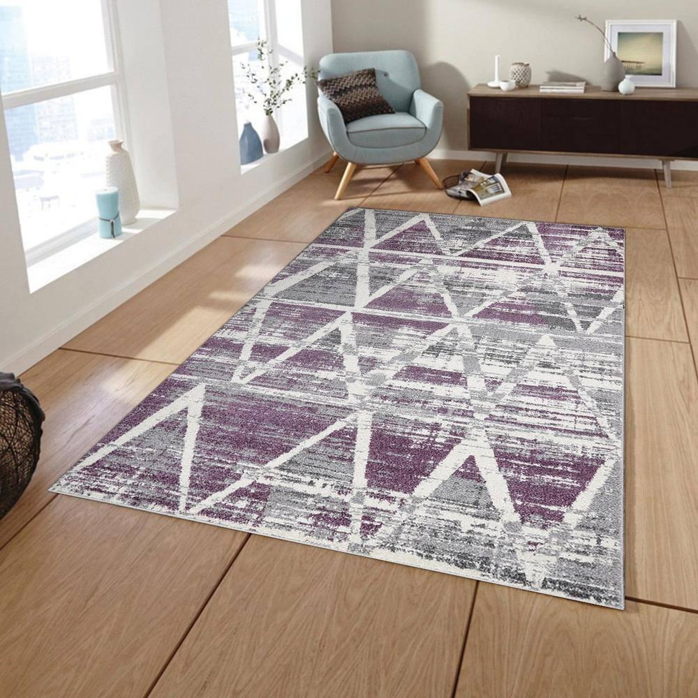 LBaiet 5' x 7' Purple and Gray Geometric Lines Rectangular Area Throw Rug