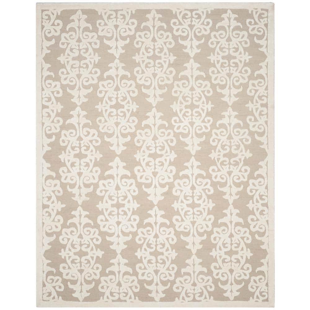 SAFAVIEH Bella Galena Damask Vines Wool Area Rug, Sand/Ivory, 9' x 12'