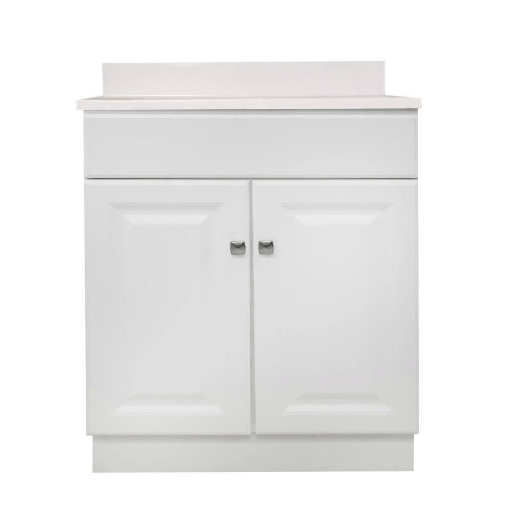 Design House 590976 Wyndham 2-Door Bathroom Vanity with Cultured Marble 4" Centerset White on White Vanity Top, Unassembled, 31x22, White