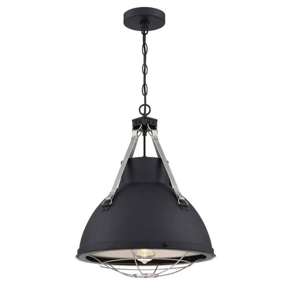 Westinghouse Lighting 6116300 Bartley One-Light Indoor Pendant with Dark Pewter Accents, Matte Black