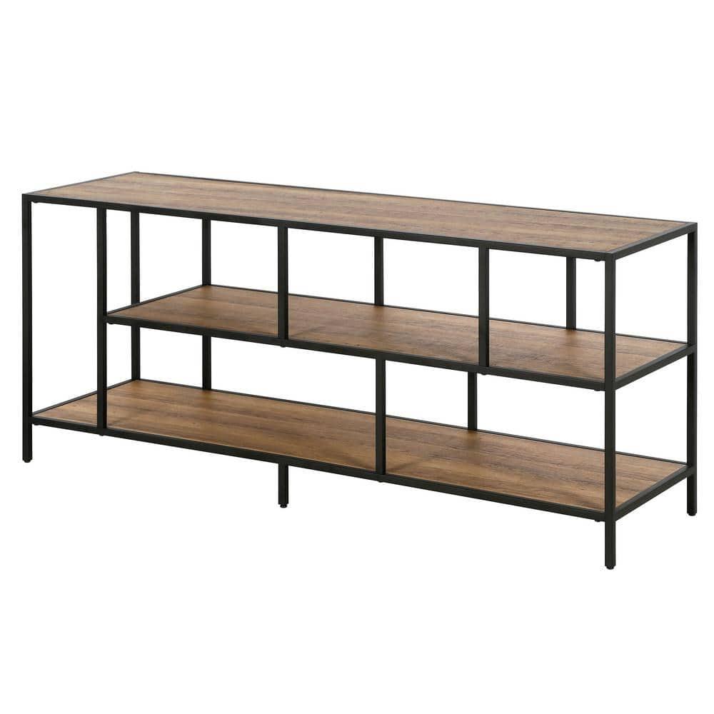 Evelyn&Zoe Winthrop Rectangular TV Stand with Metal Shelves for TV's up to 60", Blackened Bronze/Rustic Oak