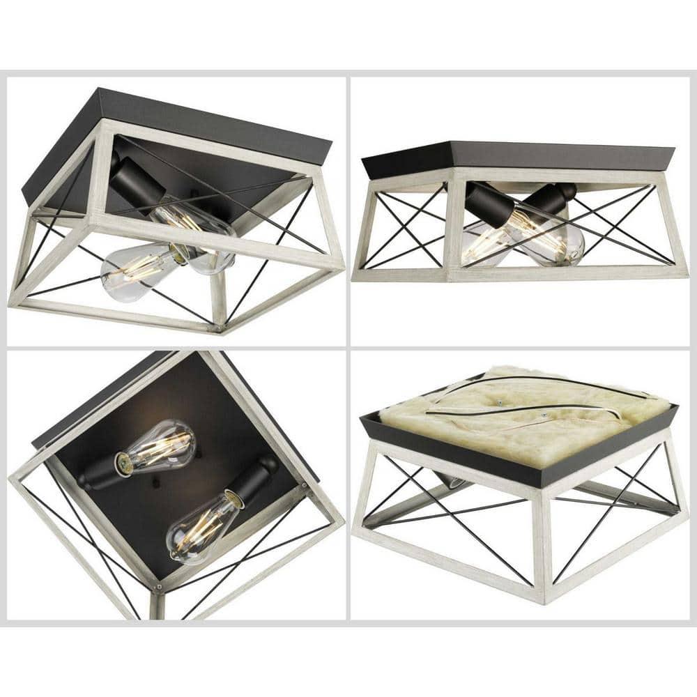 Progress Lighting Briarwood 2-Light Flush Mount, Graphite Finish, Faux-Painted Wood Enclosure, Canopy Included