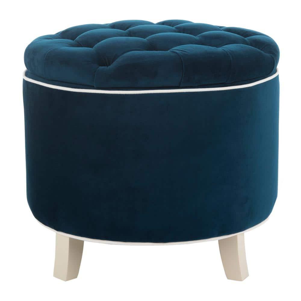 Amelia Tufted Storage Ottoman - Navy - Safavieh