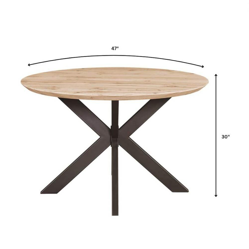 LeisureMod Ravenna 47" Round Wood Dining Table with Modern Metal Base - Sleek Design, Perfect for Dining Rooms, Natural Wood
