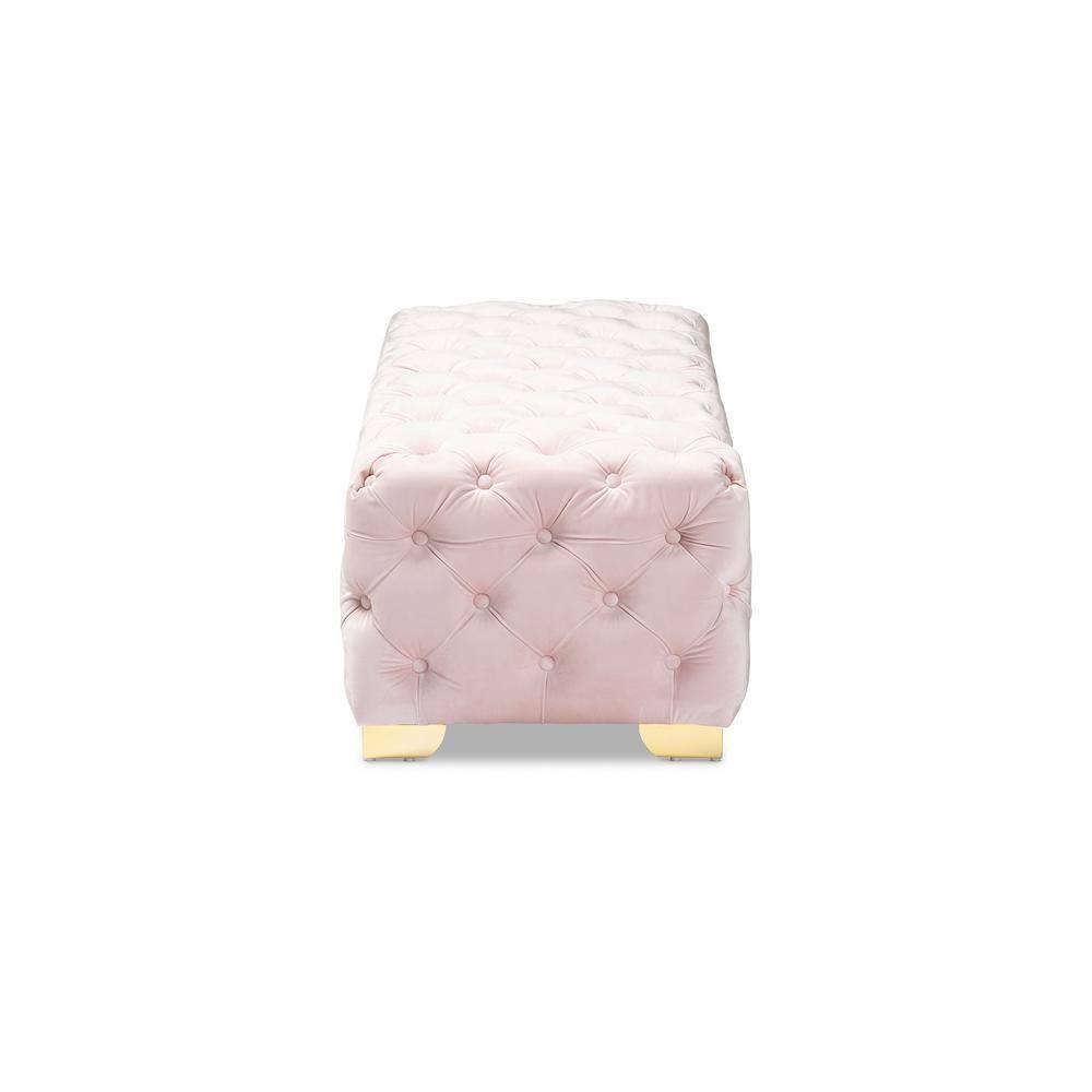 Baxton Studio Avara Velvet Button Tufted Bench Ottoman Pink: Modern Upholstered Rectangular Furniture