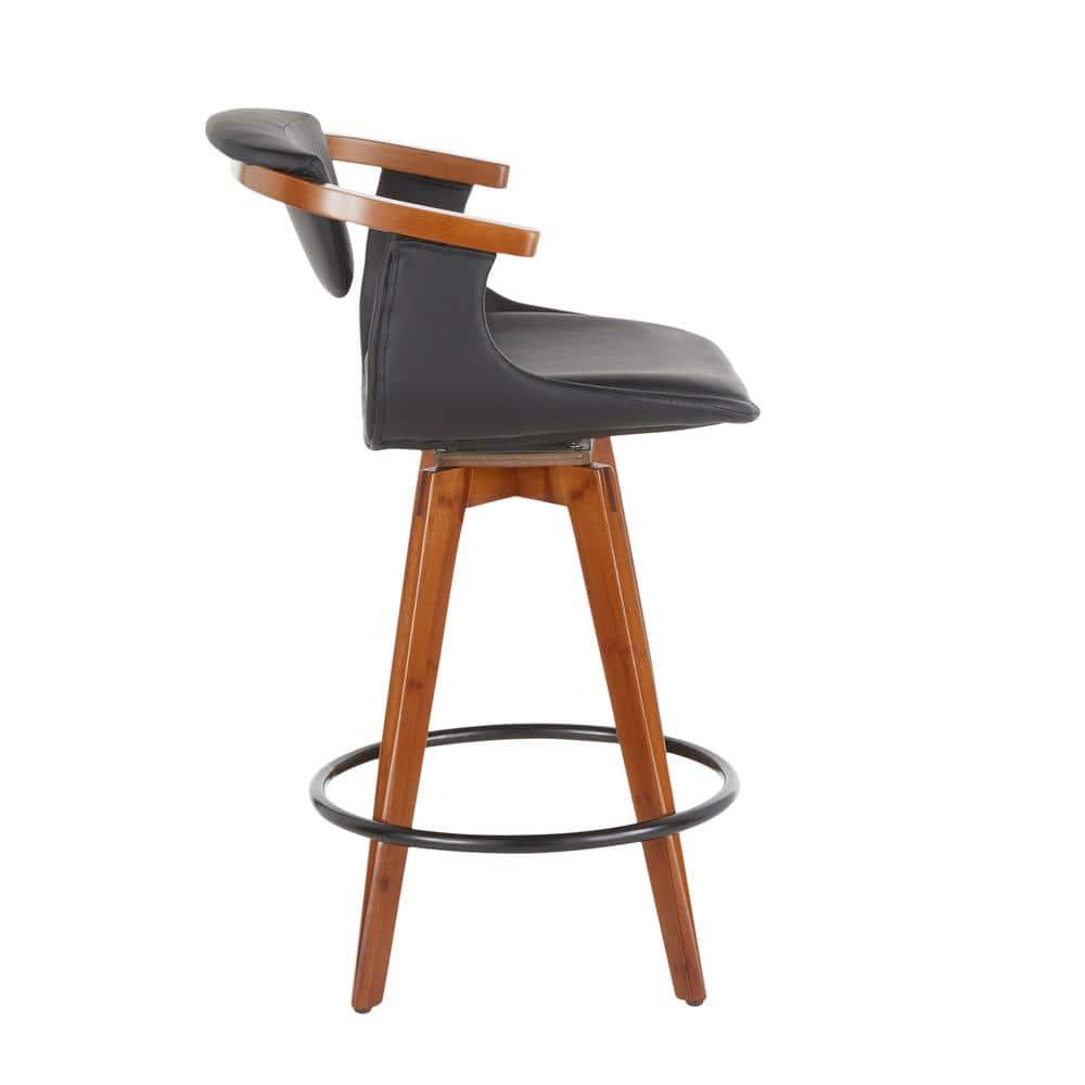 Oracle Mid-Century Modern Counter Height Barstool: Walnut, Faux Leather, Swivel - LumiSource