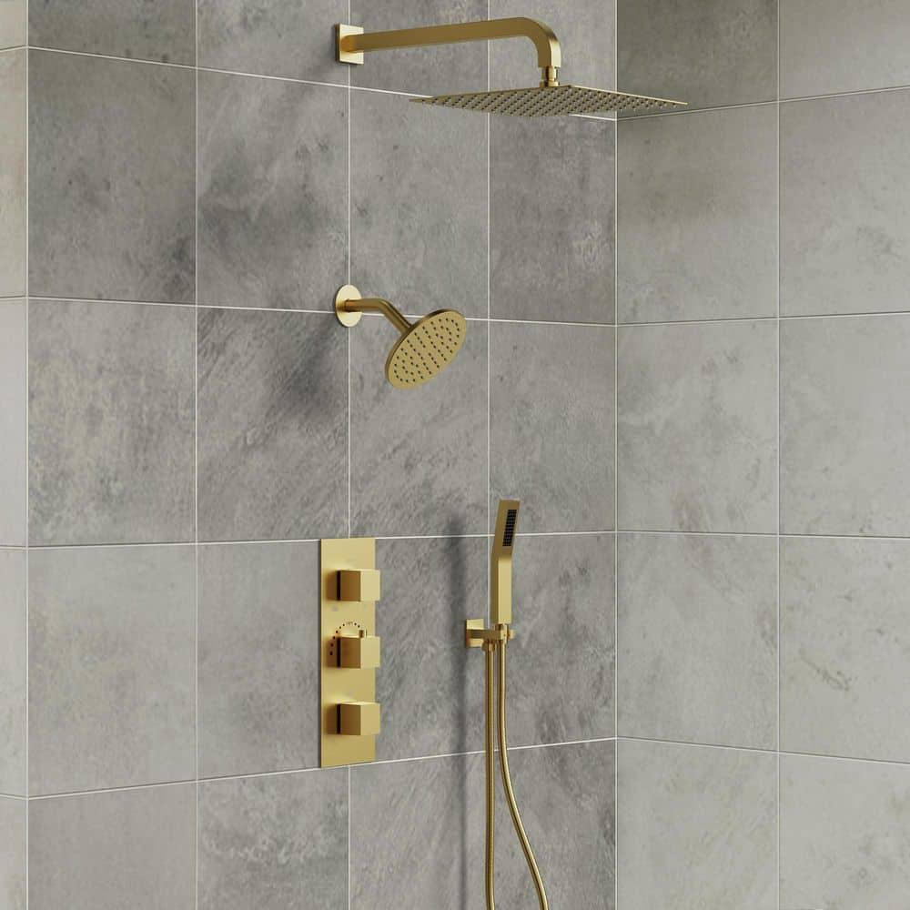 Thermostatic Dual Shower System 12" Rainfall Shower Head with Rough-in Valve
