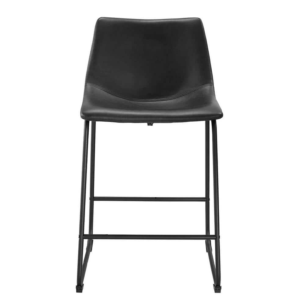 Black Faux Leather and Metal Counter Stools, Set of 2