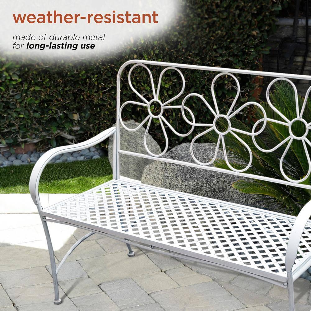 36" x 45" Daisy Metal Garden Bench White - Alpine Corporation