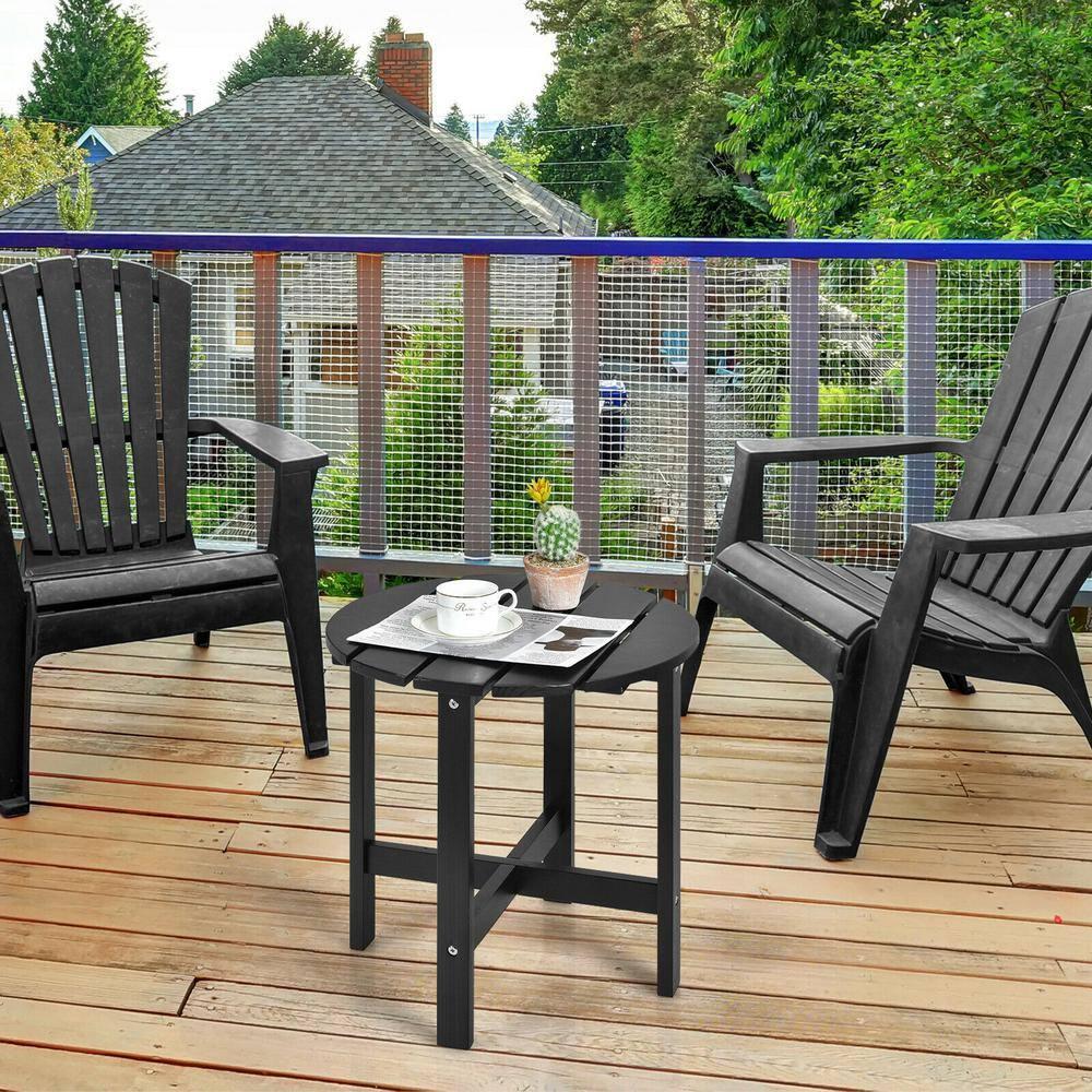 Costway 18'' Patio Round Side End Coffee Table Wooden Slat Garden Deck Black