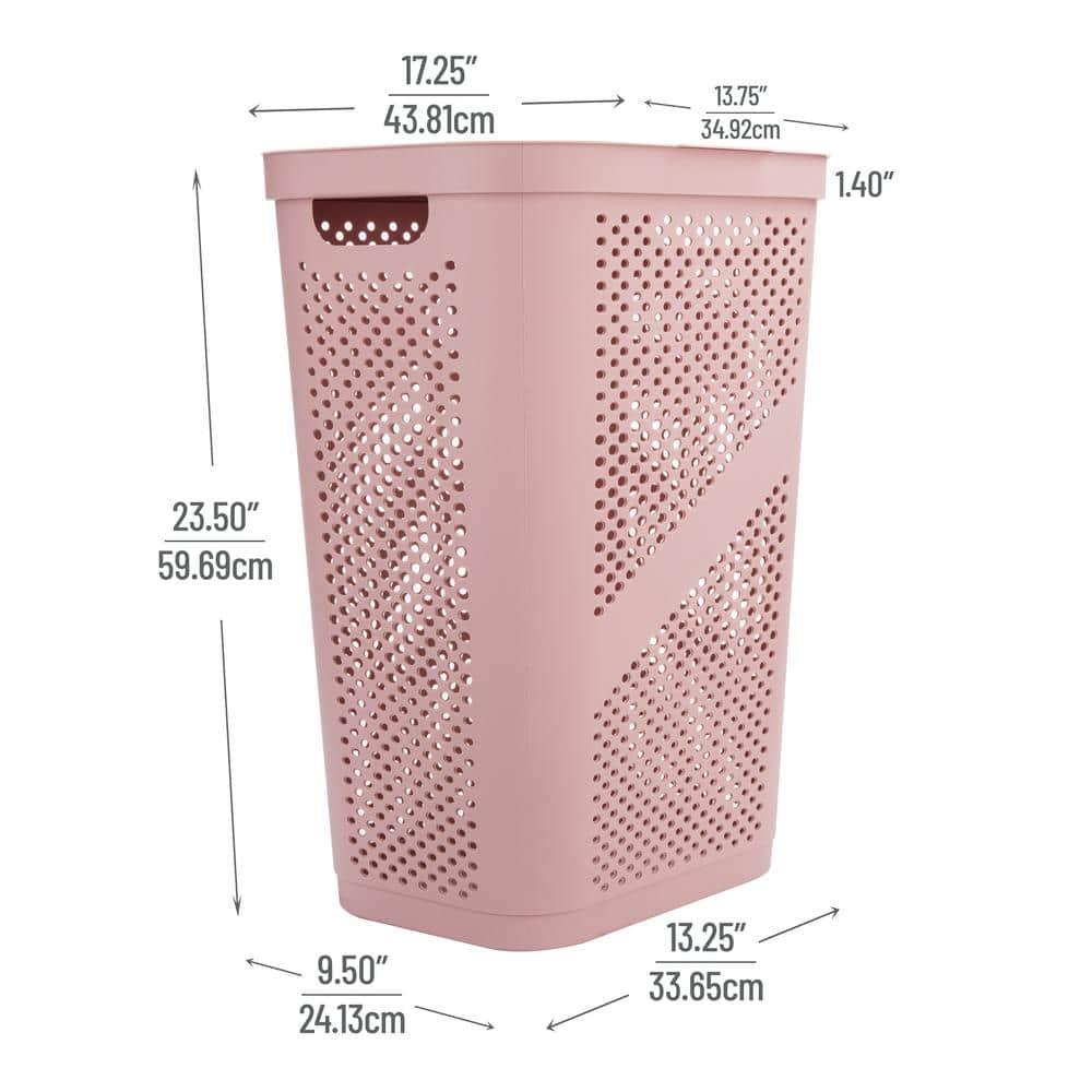 Mind Reader Perforated Plastic Hamper with Lid 60 Liter/16 Gallon, Lightweight Hamper, Pink